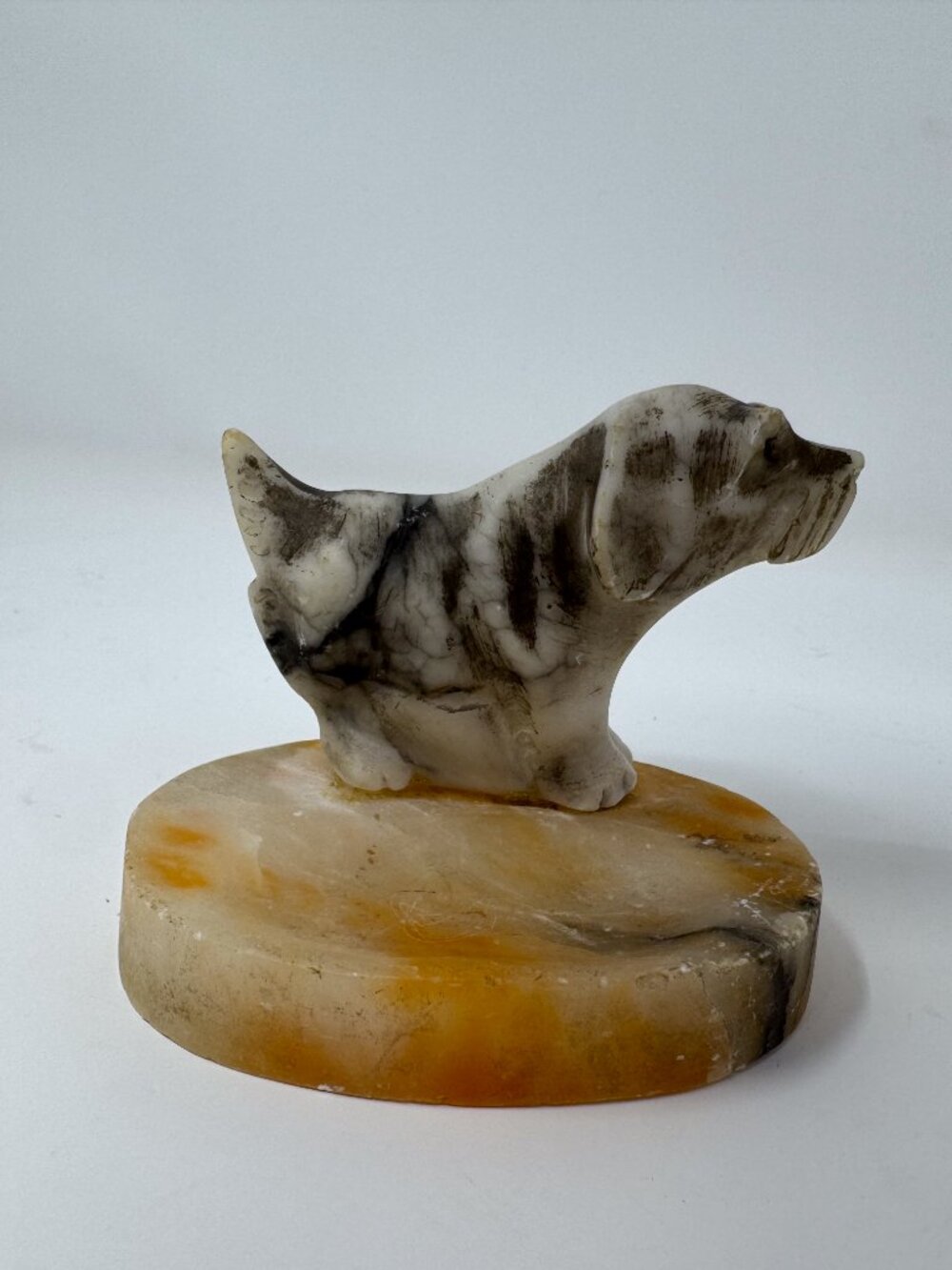 Vintage Italian Alabaster Schnauzer Terrier Dog Figurine Stone Decor